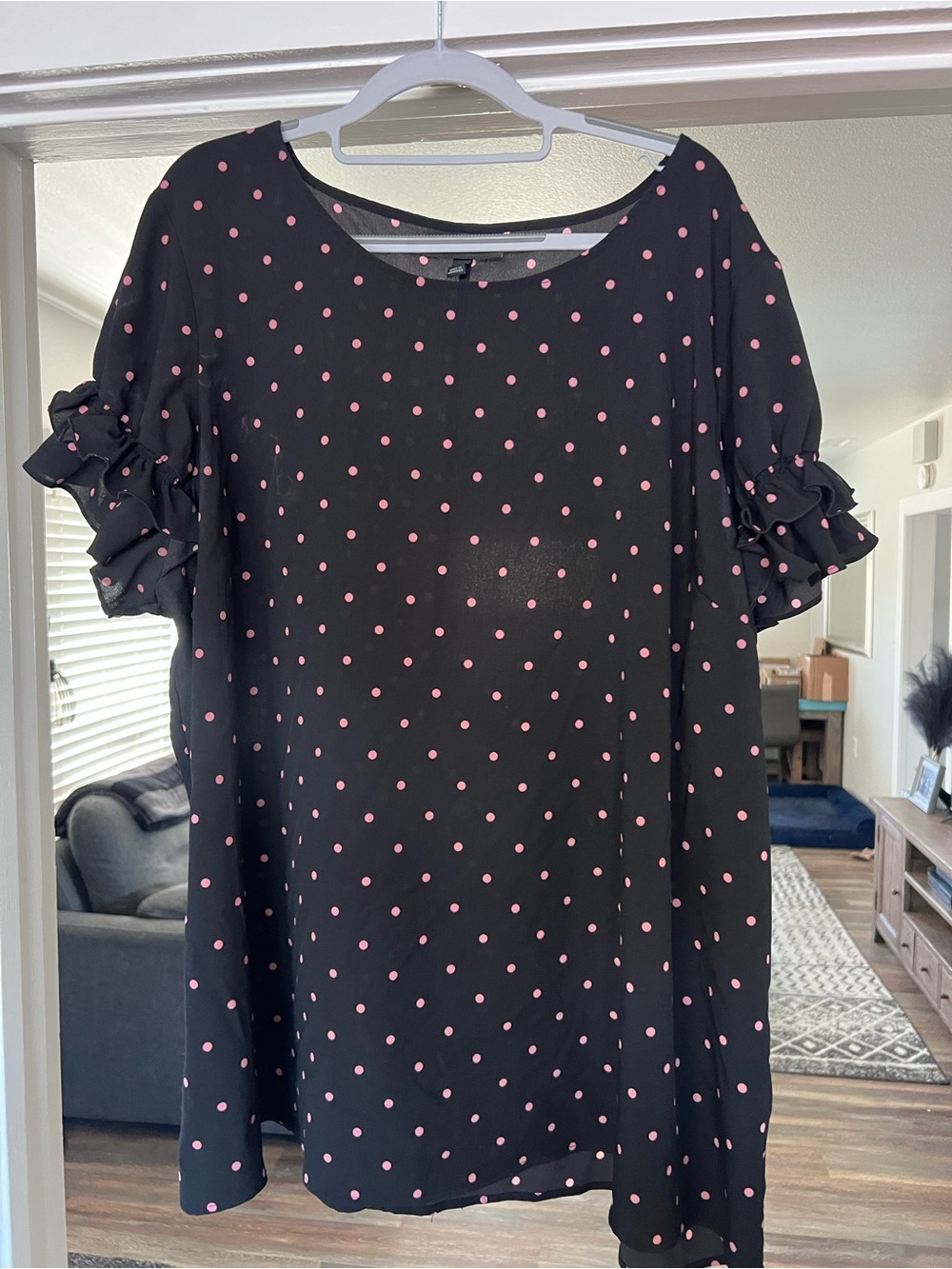 Lane Bryant Black Top with Pink Polka Dots